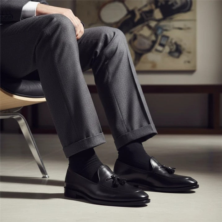 Men’s Leather Tassel Loafers with Leather Sole - 092159