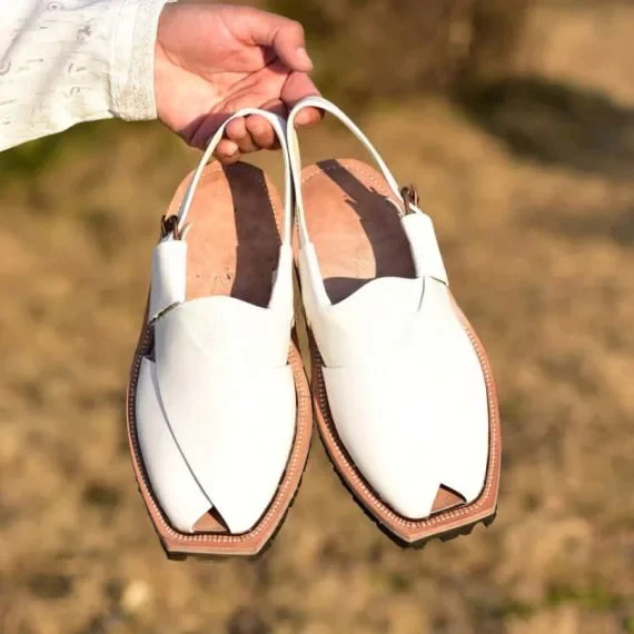 Handmade White Norozi Chappal with Double Sole – 092338