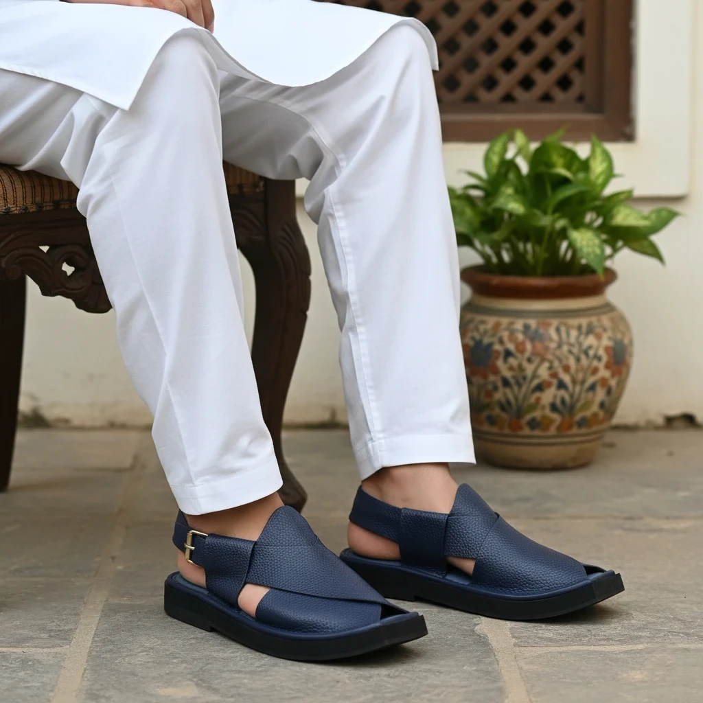Handmade Kaptaan Chappal with Blue Dotted Design – 09271