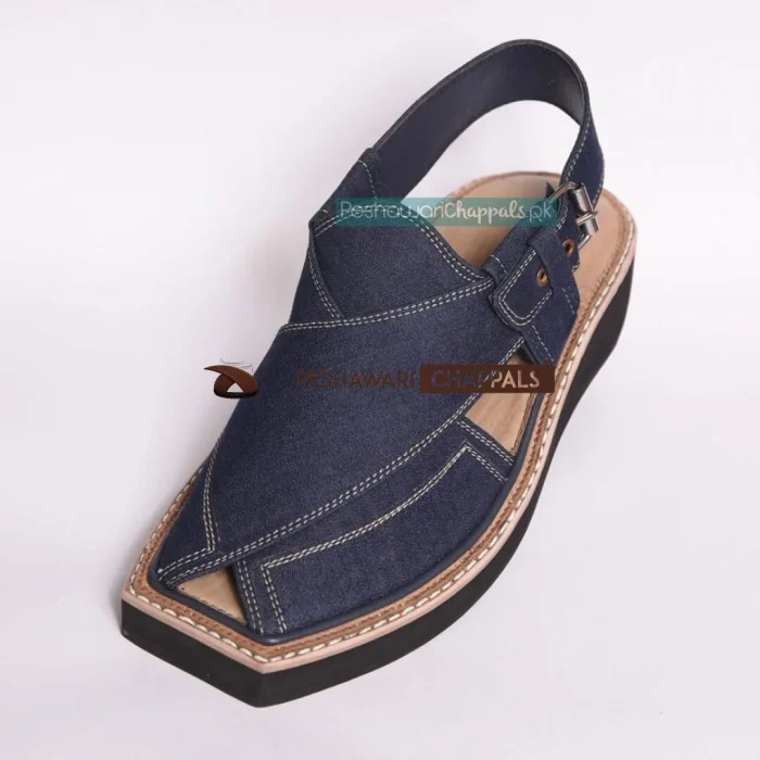 Handmade Blue Jeans Kaptaan Chappal With Light Weight - 092102