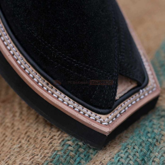 Handmade Black Suede Kaptaan Leather Chappal With Light Weight - 092104