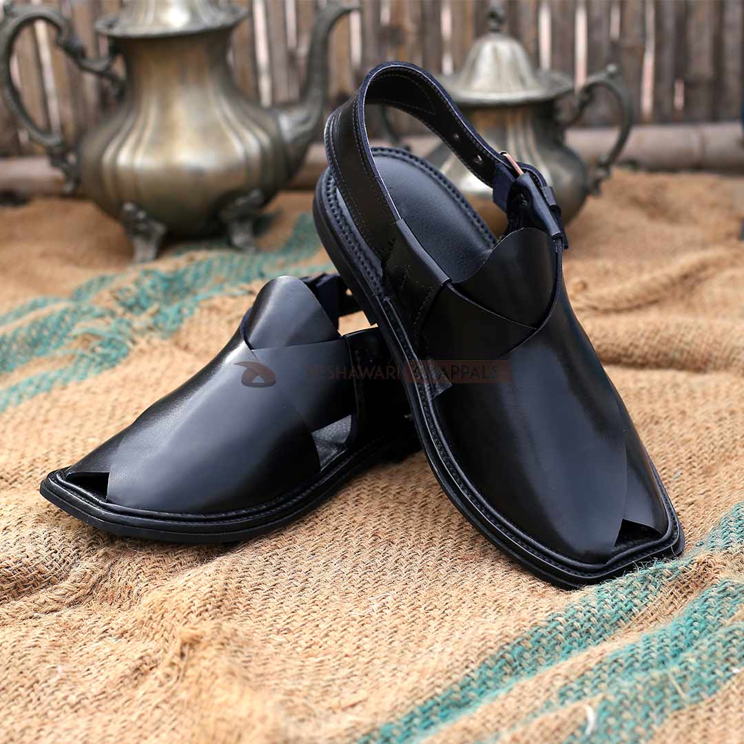 Handmade Classic Black Peshawari Chappal - 09242