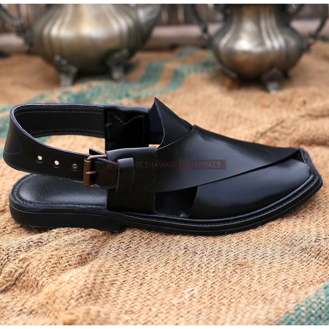 Handmade Classic Black Peshawari Chappal - 09242