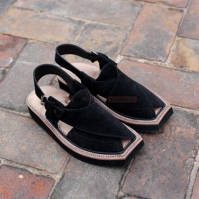 Handmade Black Suede Kaptaan Leather Chappal With Light Weight - 092104