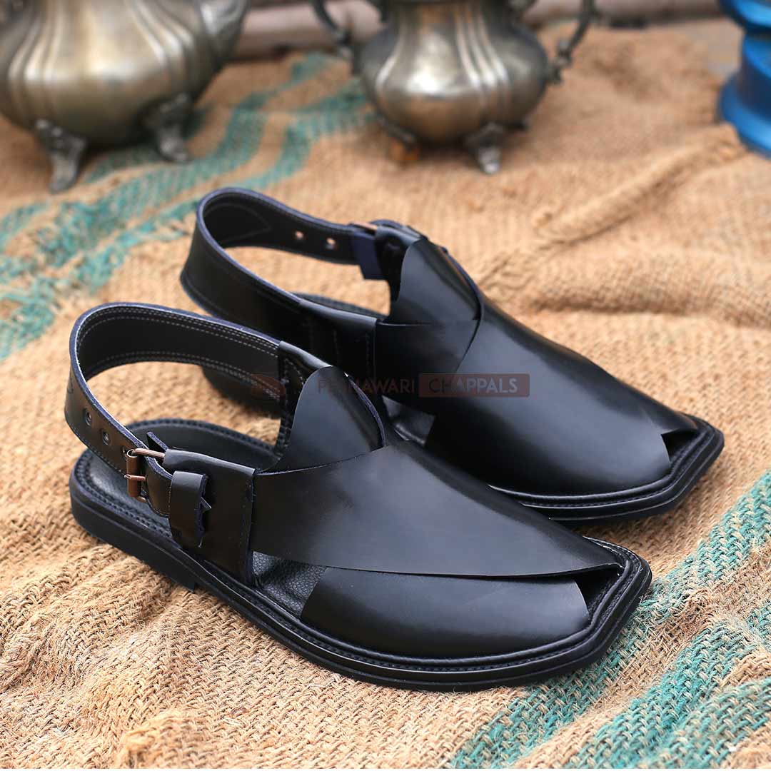 Handmade Classic Black Peshawari Chappal - 09242