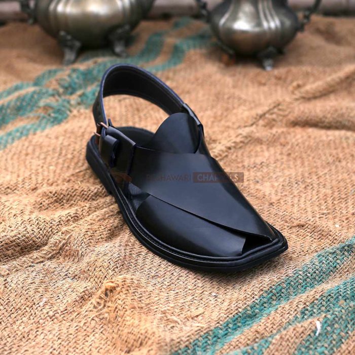 Handmade Classic Black Peshawari Chappal - 09242