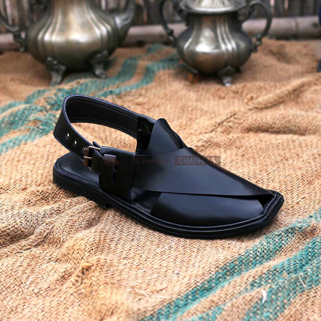 Handmade Classic Black Peshawari Chappal - 09242