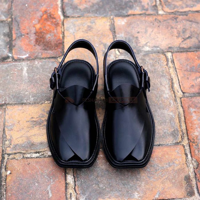 Handmade Classic Black Peshawari Chappal - 09242