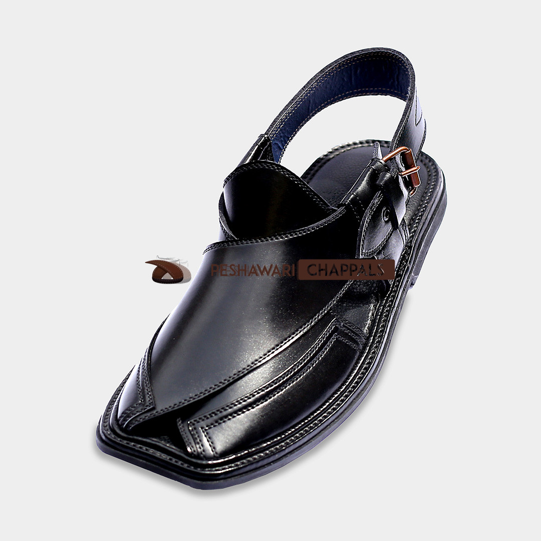 Handmade Signature Black Peshawari Chappal - 09215