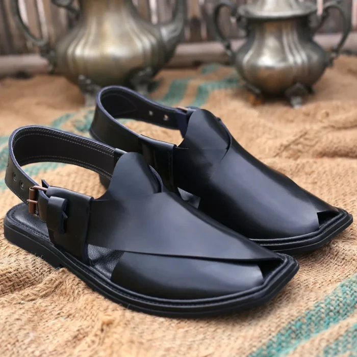 Handmade Classic Black Peshawari Chappal - 09242