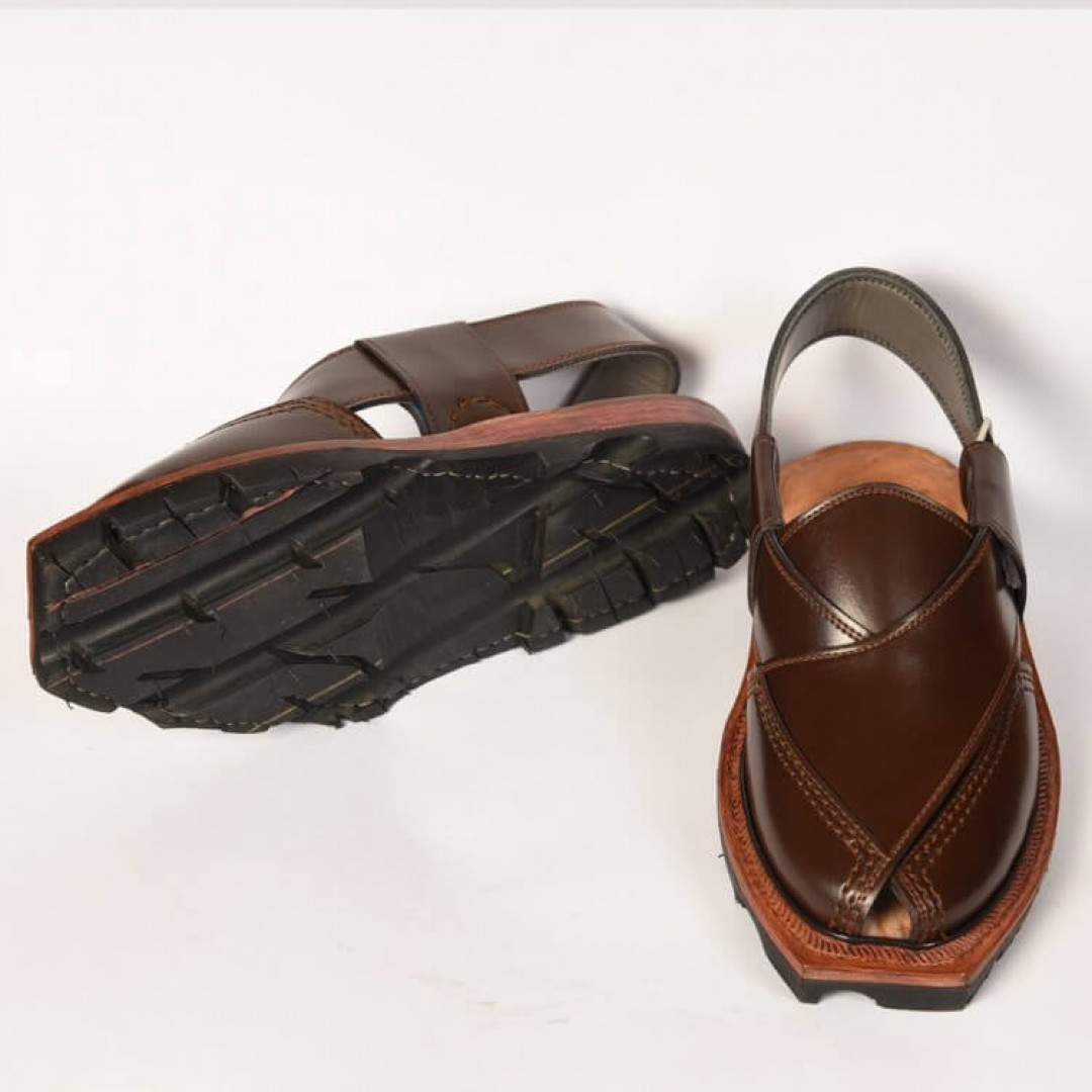 Hand Crafted Brown Quetta Norozi Chappal with Double Sole - 092127