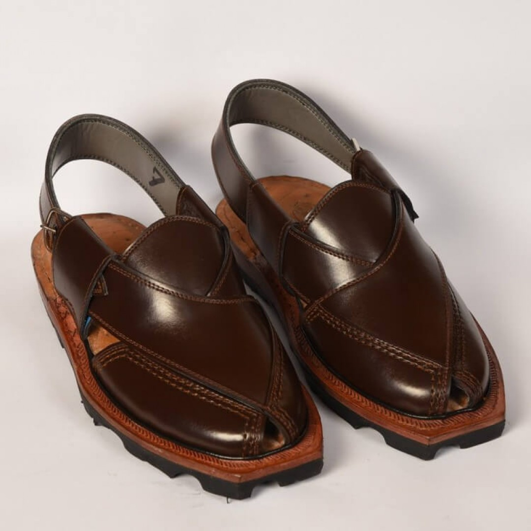 Hand Crafted Brown Quetta Norozi Chappal with Double Sole - 092127