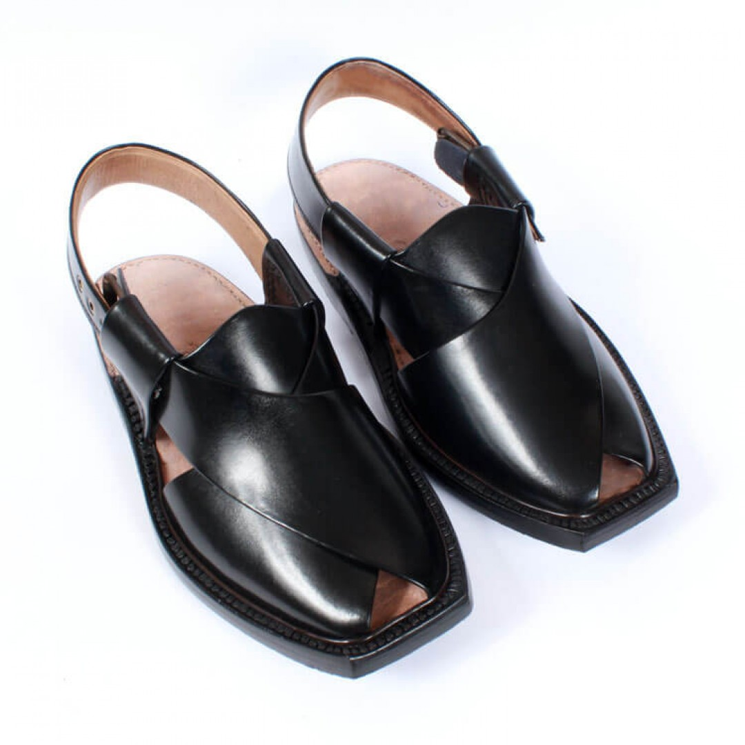 Hand Crafted Black Shine Quetta Norozi Chappal - 092162