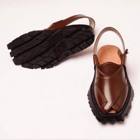 Hand Stitched Brown Quetta Shikari Chappal with Double Sole