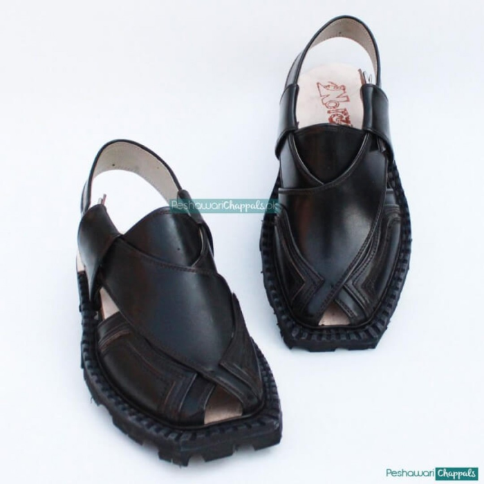 Hand Stitched Quetta Double Sole Black Norozi Chappal - 092189