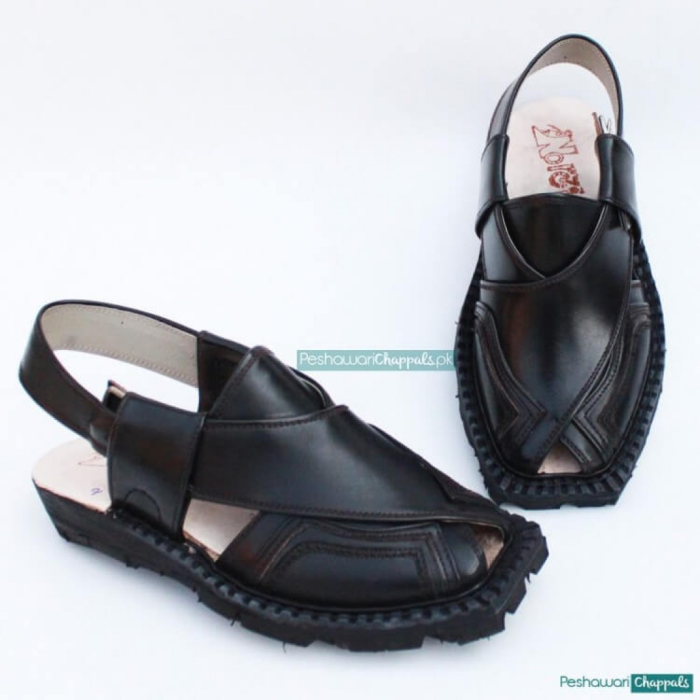 Hand Stitched Quetta Double Sole Black Norozi Chappal - 092189