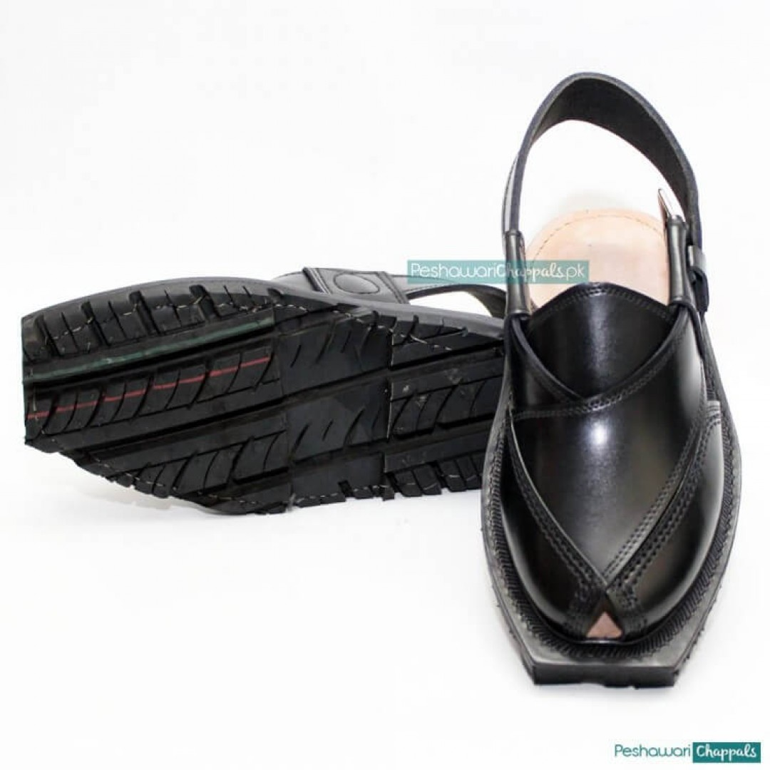 Ultra High Shine Black Quetta Norozi Chappal - 092292