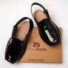 Handmade Black Patent Leather Chappal with Single Sole - 092337