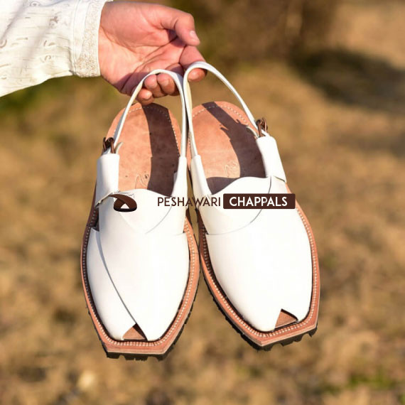 Handmade White Norozi Chappal with Double Sole - 092338