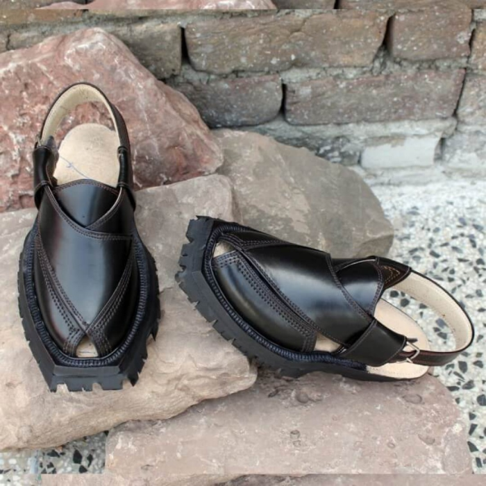 Classic Black Quetta Norozi Shikari Chappal with Double Sole - 092375