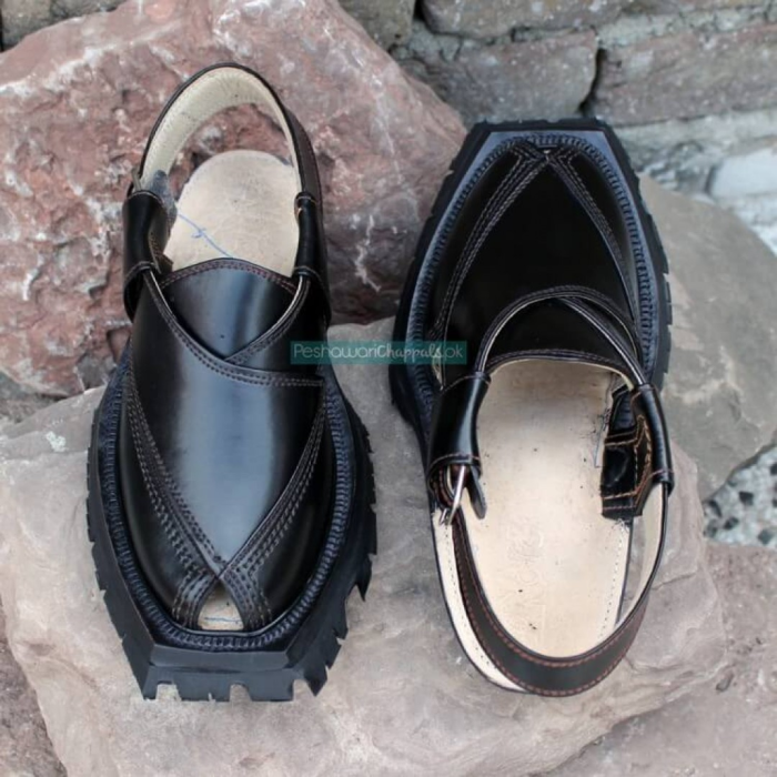 Classic Black Quetta Norozi Shikari Chappal with Double Sole - 092375