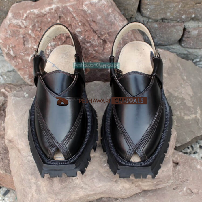 Classic Black Quetta Norozi Shikari Chappal with Double Sole - 092375