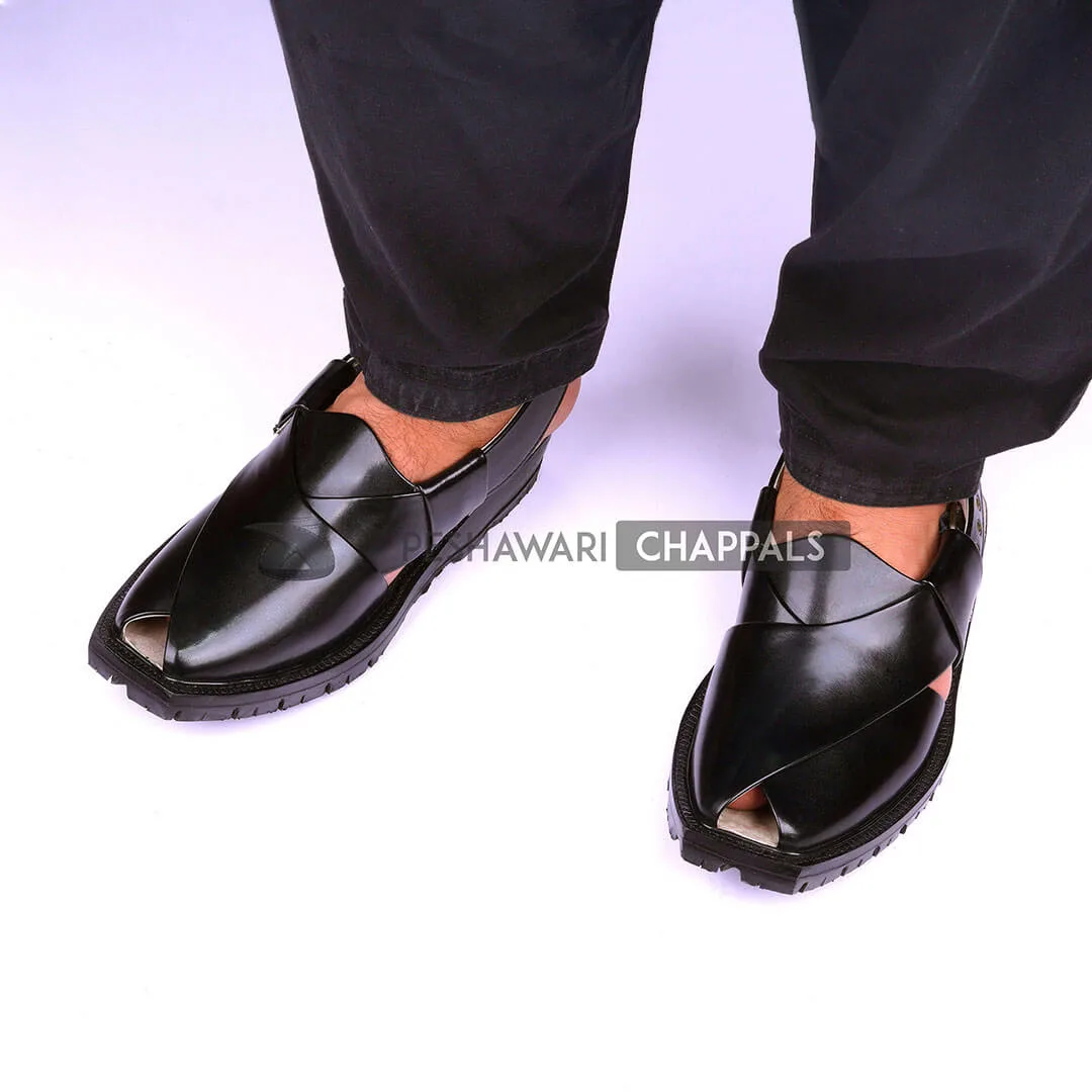 High Lustre Black Quetta Norozi Chappal - 092333