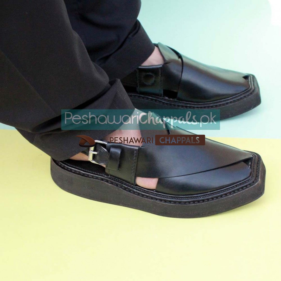 Completely Hand Stitched Iconic Black Kaptaan Chappal - 092170