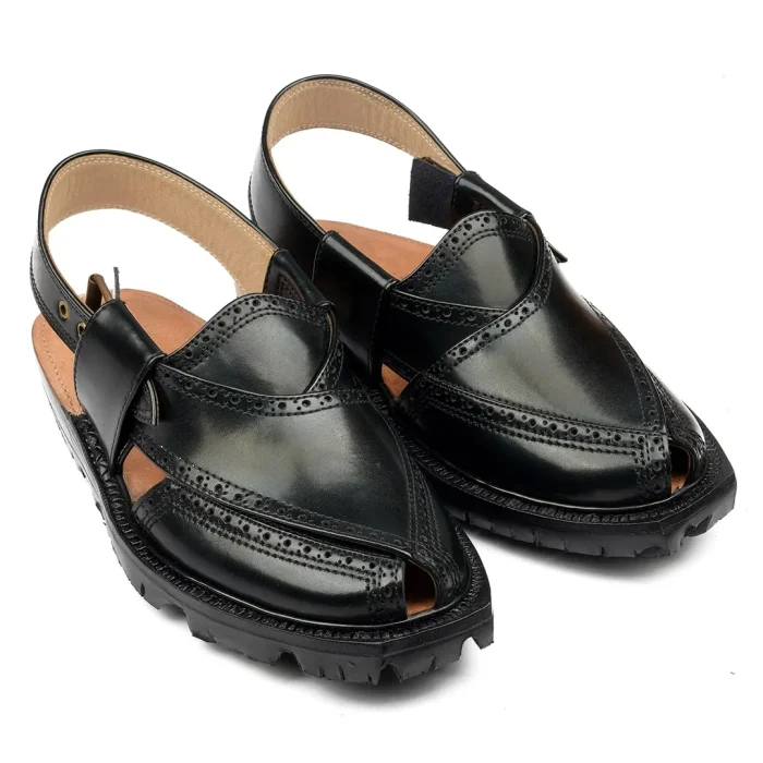 Handmade Black Brock Quetta Norozi Leather Chappal – 092235