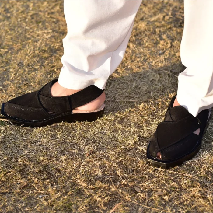 Handmade Black Suede Leather Norozi Chappal - 09237