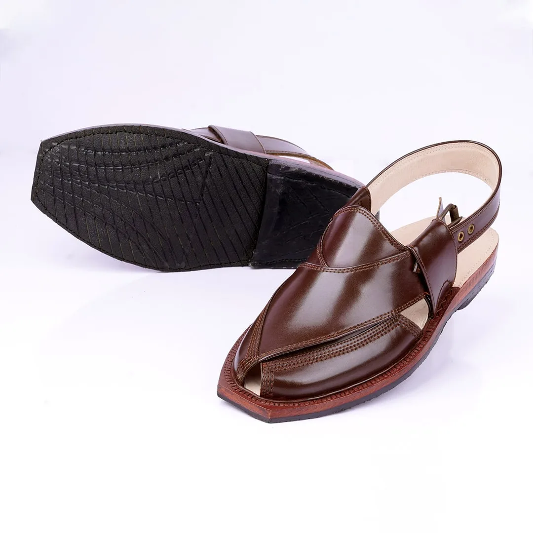 Handmade Brown Quetta Norozi Leather Chappal - 092146