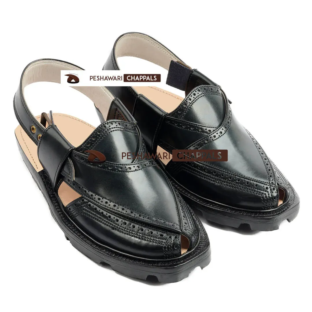 Handmade Black Brock Quetta Norozi Leather Chappal – 092236