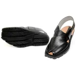 Printed Black Norozi Chappal With China Cut Shape – 09207