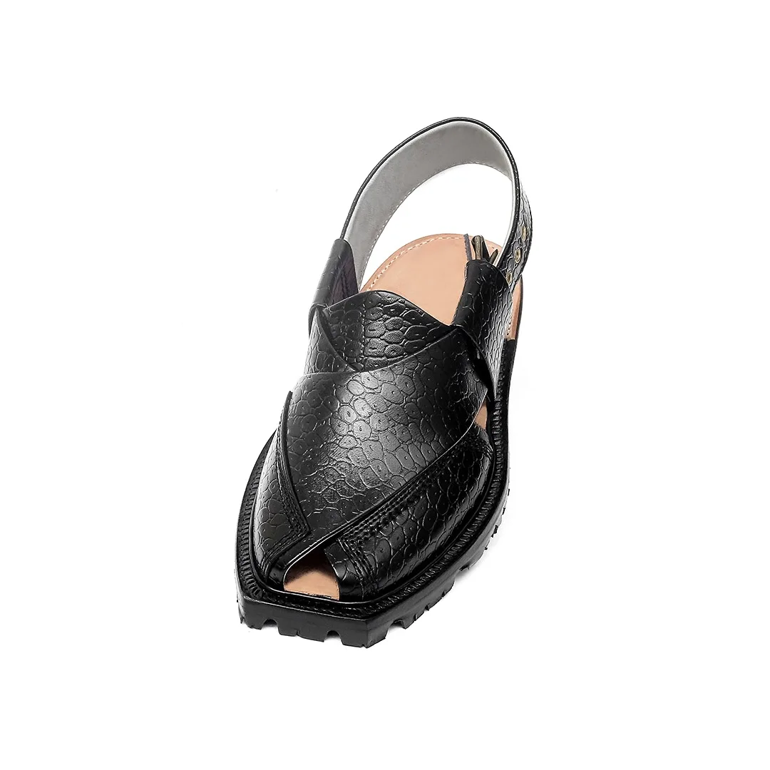 Printed Black Norozi Chappal With China Cut Shape – 09207