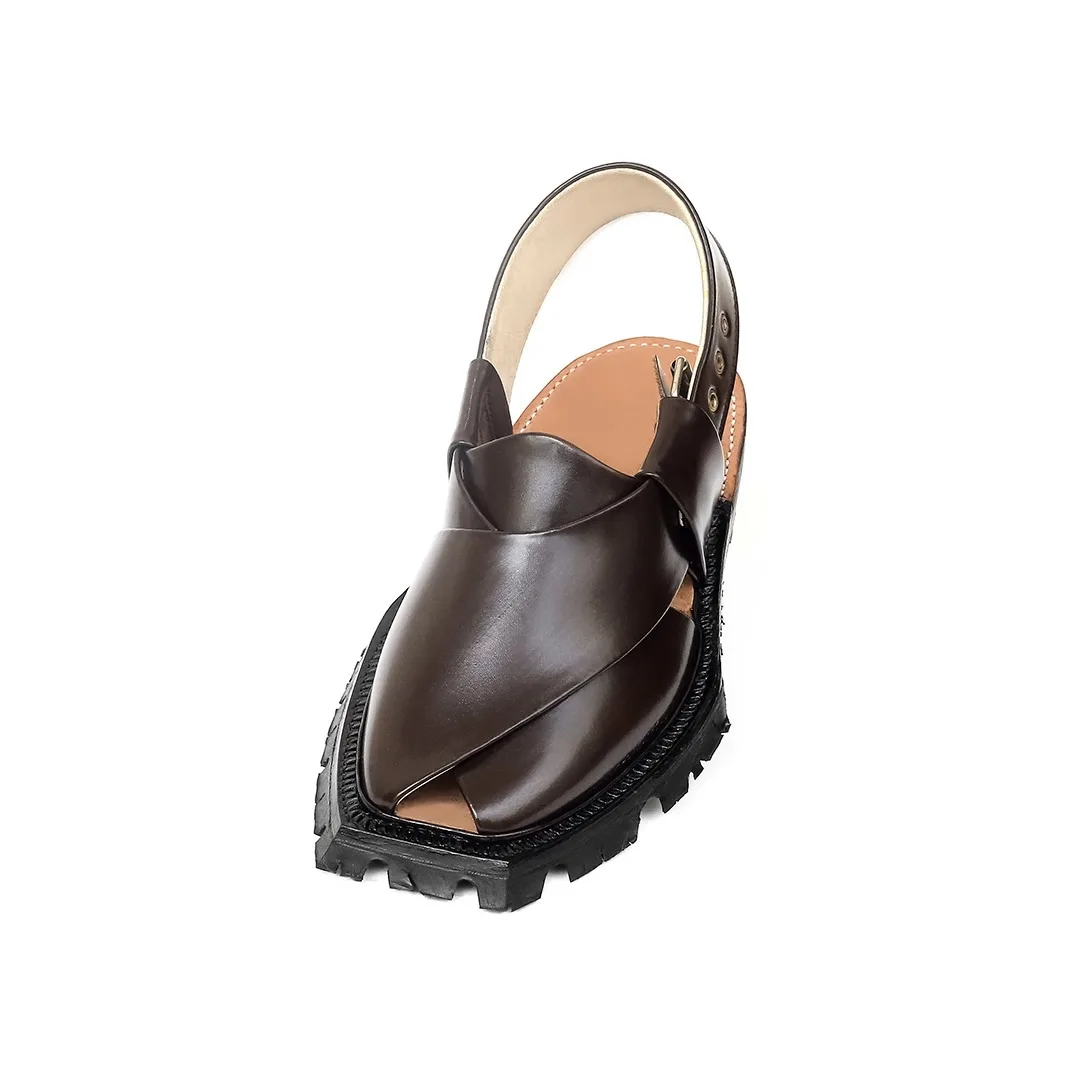 Handmade Brown Quetta Norozi Shikari Leather Chappal – 092245