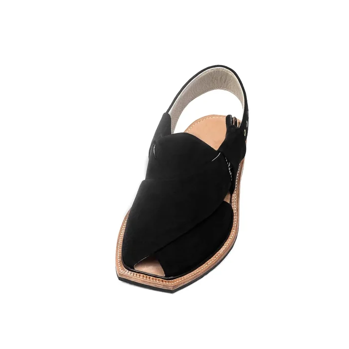 Hand Crafted Quetta Norozi Black Suede Chappal - 092181