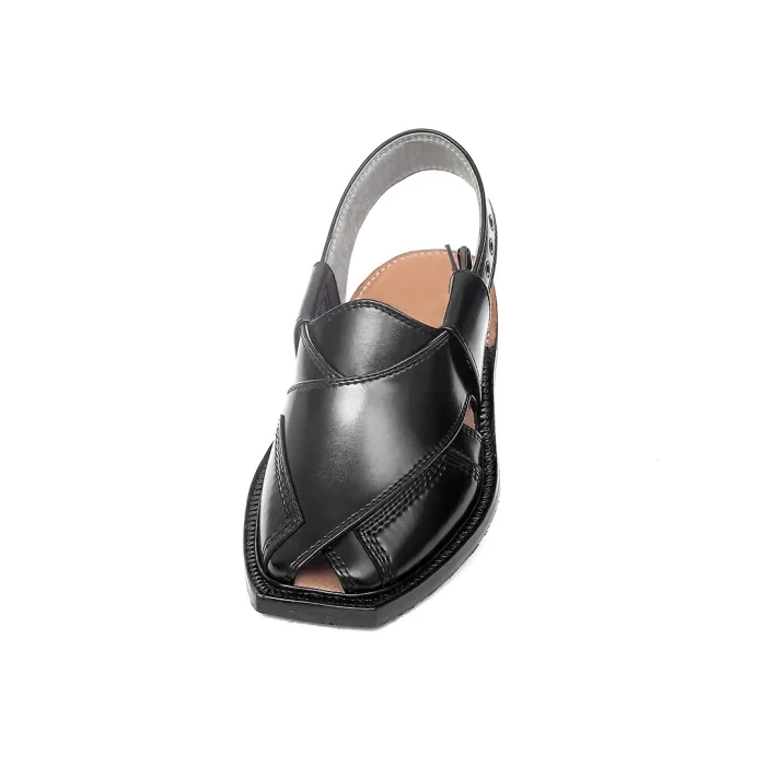 Black Norozi Chappal with China Cut Shape - 092303
