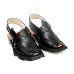 Handmade Black Printed Leather Shikari Leather Chappal - 092392