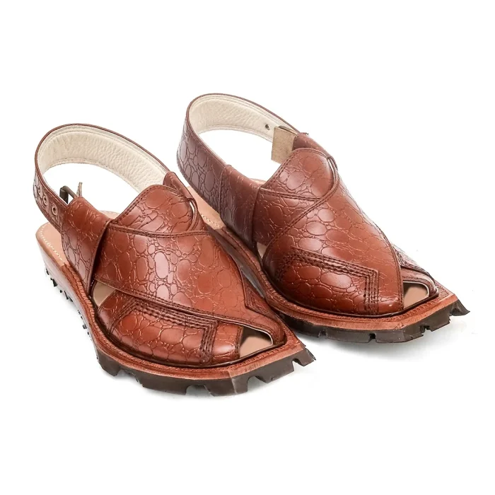Mustard Printed Leather Quetta Norozi Shikari Chappal - 092175