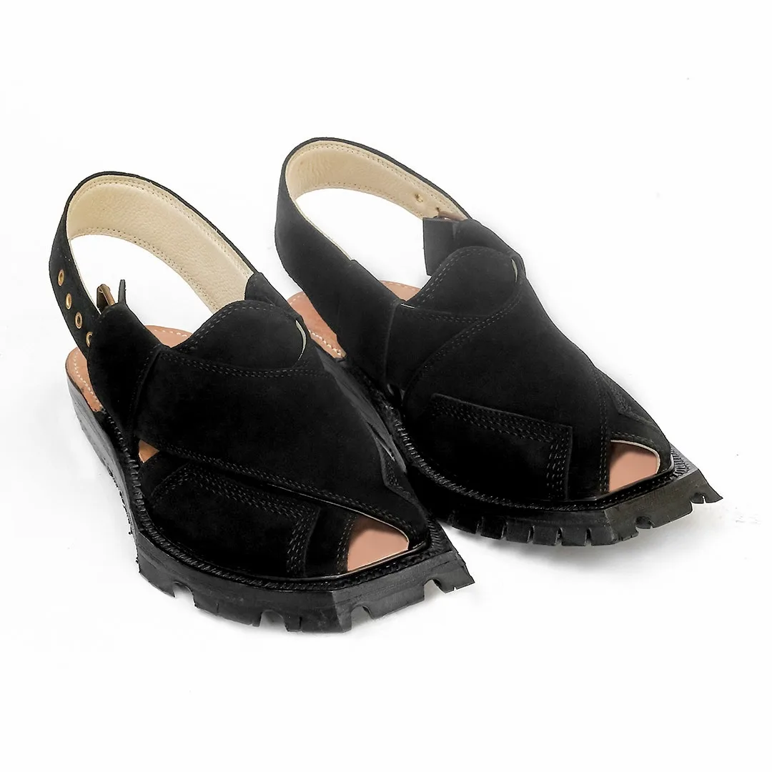 Black Suede Leather Norozi Shikari Chappal – 09257