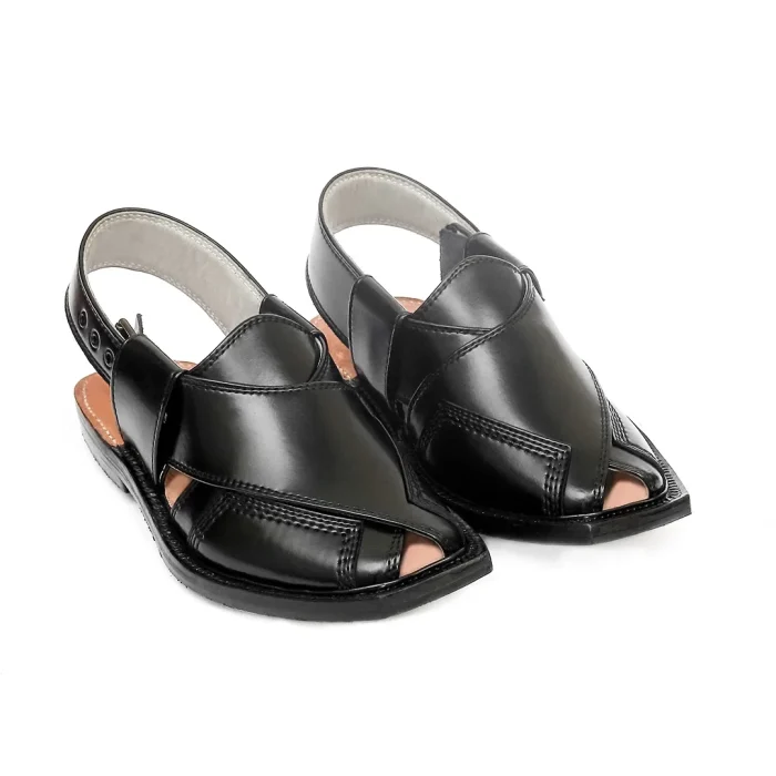 Black Norozi Chappal with China Cut Shape - 092303