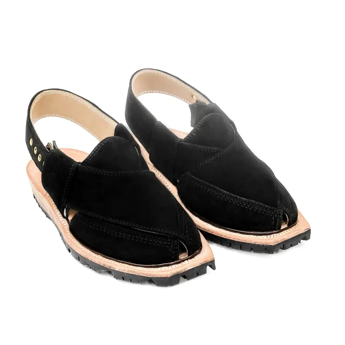 Handmade Black Suede Leather Norozi Chappal - 092137