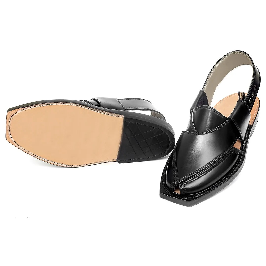 Handmade Black Norozi Chappal With Leather Sole - 092306