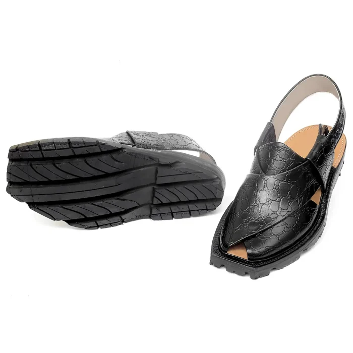 Printed Black Norozi Chappal With Double Sole – 09218