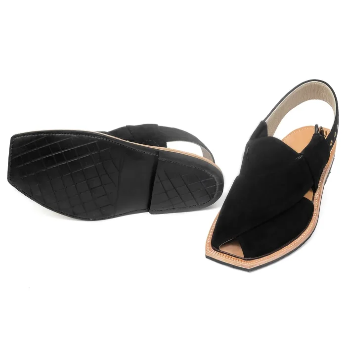 Hand Crafted Quetta Norozi Black Suede Chappal - 092181