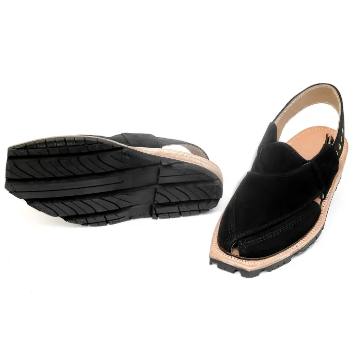 Handmade Black Suede Leather Norozi Chappal - 092137