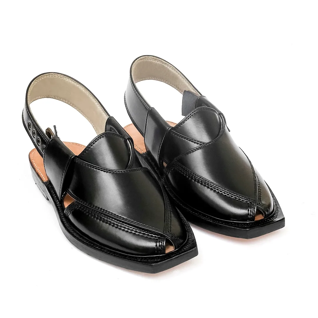 Handmade Black Norozi Chappal With Leather Sole - 092306