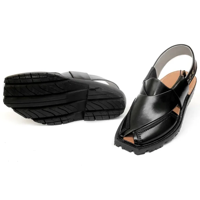 Black Norozi Chappal with China Cut Shape - 09211