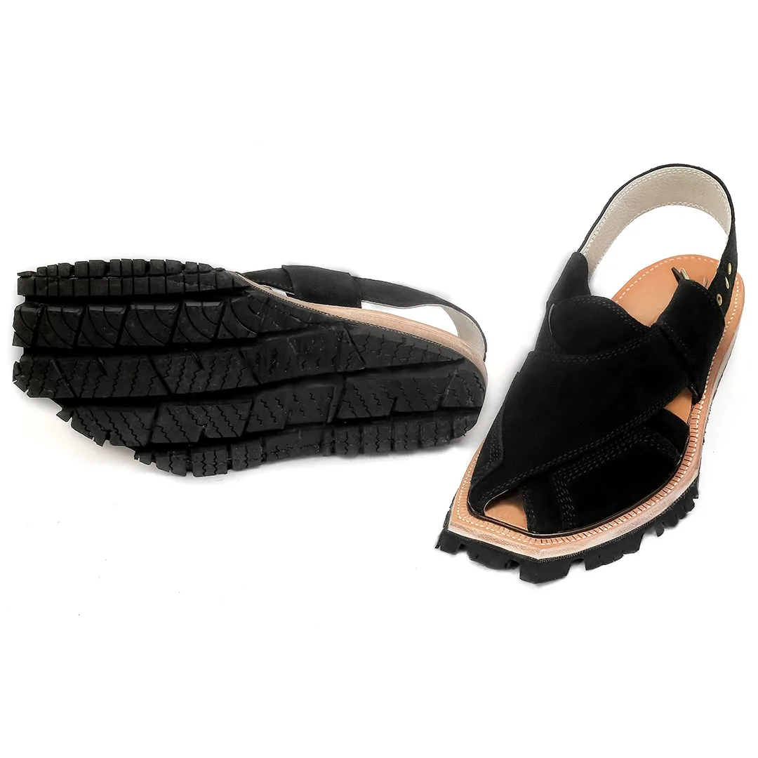 Black Suede Leather Norozi Shikari Chappal – 09256