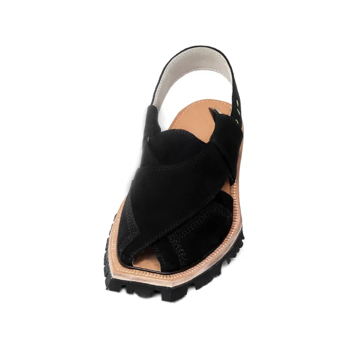 Black Suede Leather Norozi Shikari Chappal – 09256